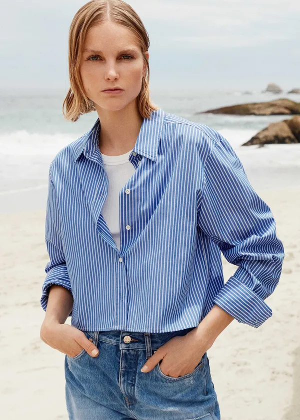 ME+EM Cropped Boxy Stripe Shirt | Women Shirts