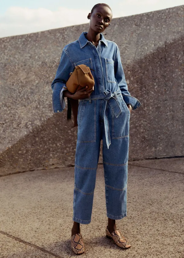 ME+EM Denim Jumpsuit + Belt | Women Jumpsuits