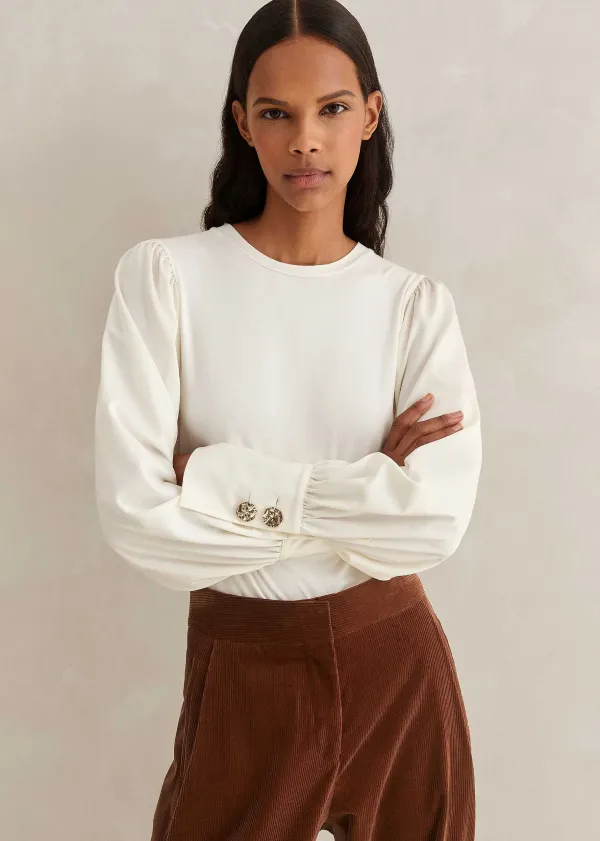 fluid_satin_crew_neck_layering_blouse_4.webp ME+EM Fluid Satin Crew Neck Layering Blouse | Women Blouses