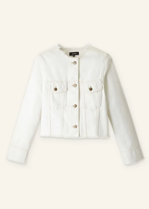 ME+EM Frayed Edge Denim Crop Jacket | Women Crop Jackets
