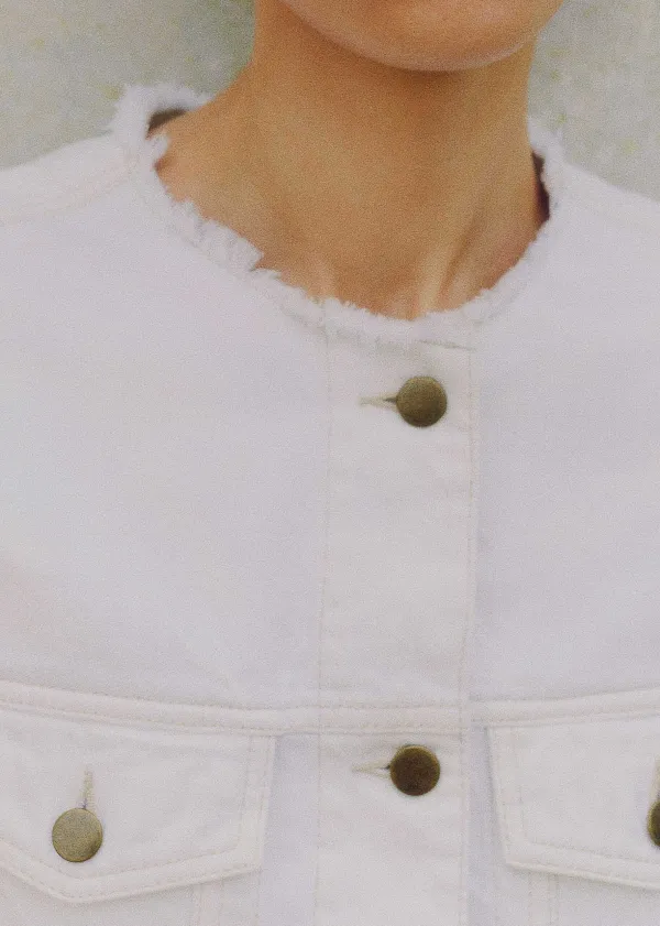 ME+EM Frayed Edge Denim Crop Jacket | Women Crop Jackets