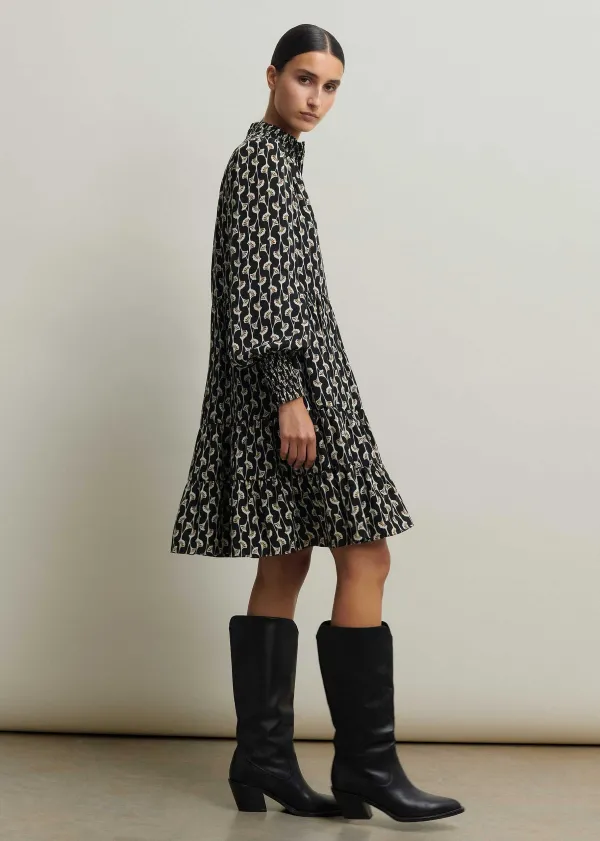 ME+EM Ginko Leaf Print Short Swing Dress + Belt | Women Short Dresses