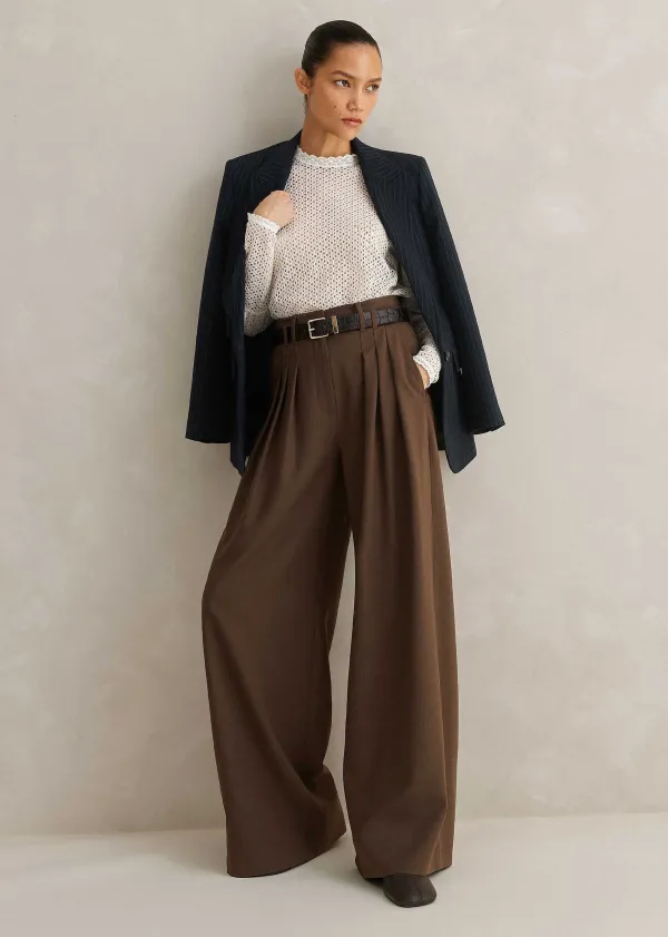 ME+EM High Waisted Multi Pleat Trouser + Belt | Women Wide-Leg Trousers