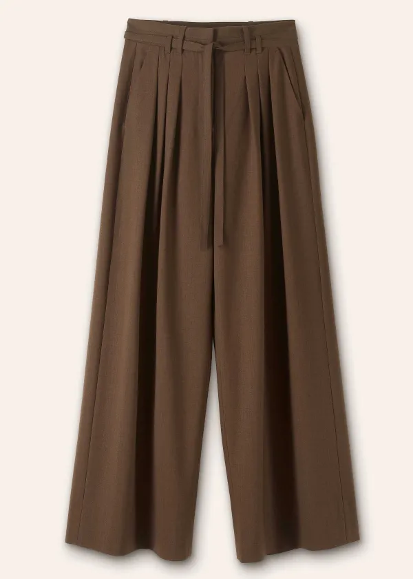 ME+EM High Waisted Multi Pleat Trouser + Belt | Women Wide-Leg Trousers