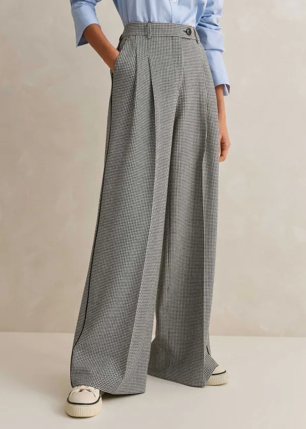 ME+EM Houndstooth Pleated Man Pant | Women Wide-Leg Trousers