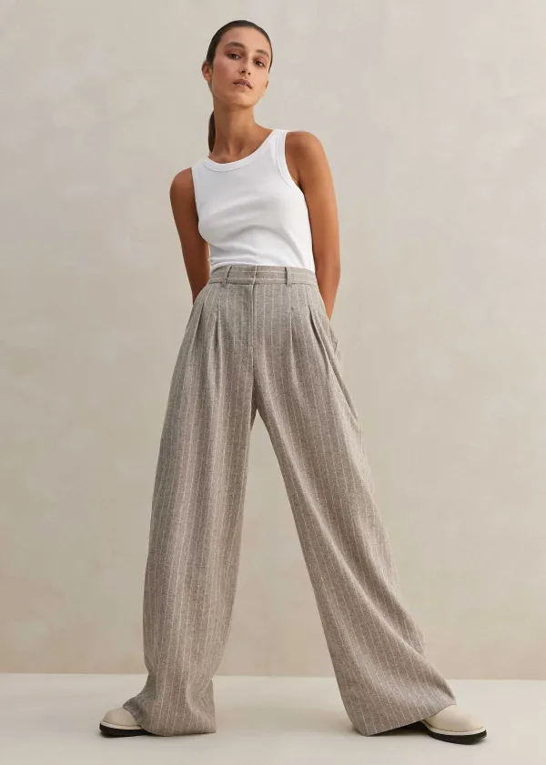 ME+EM Italian Pinstripe Wide-Leg Trouser | Women Wide-Leg Trousers