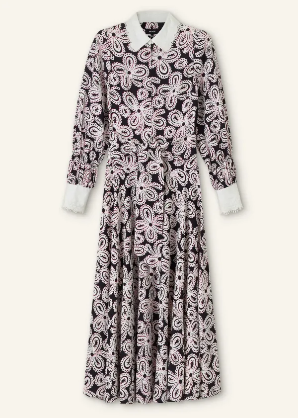 ME+EM Lace Flower Print Shirt Maxi Dress + Belt | Women Midi Dresses