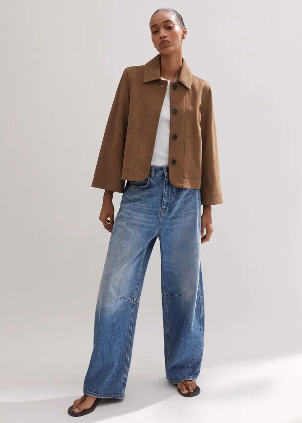 ME+EM Leather Wide Sleeve Swing Jacket | Women Crop Jackets