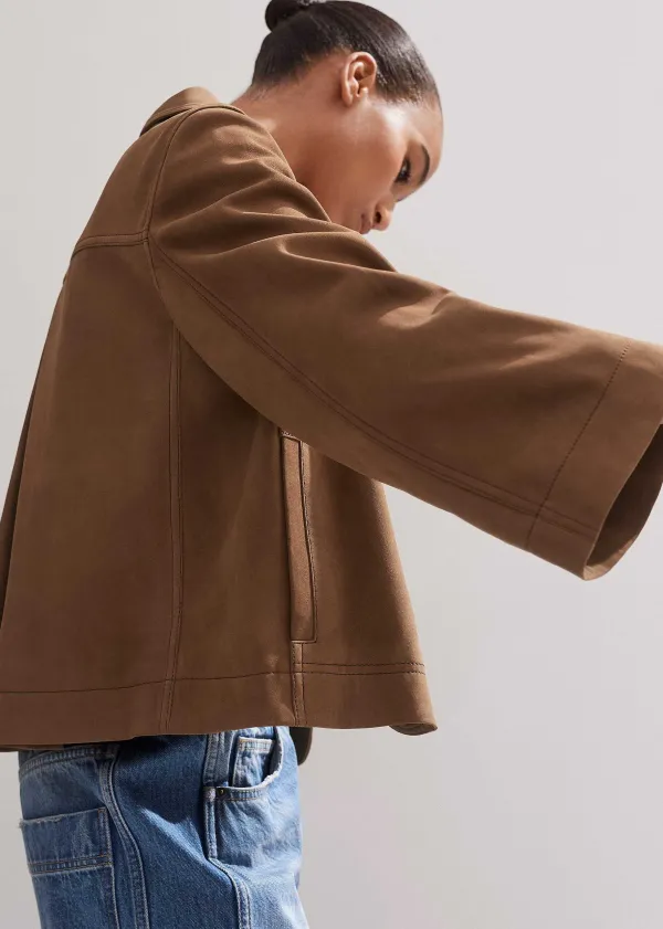 ME+EM Leather Wide Sleeve Swing Jacket | Women Crop Jackets