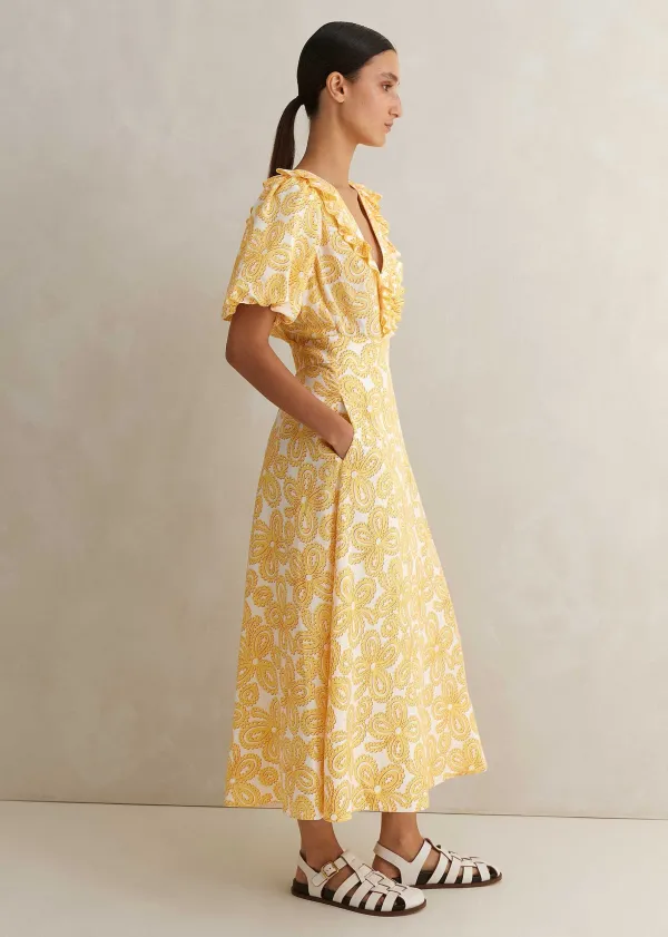 ME+EM Linen-Blend Lace Print Midi Dress | Women Midi Dresses