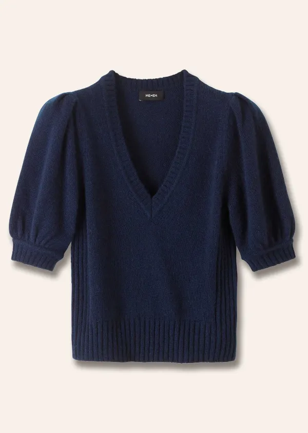 ME+EM Lofty Wool Cashmere Silk V Neck Pouf Sleeve Tee | Women T-Shirts