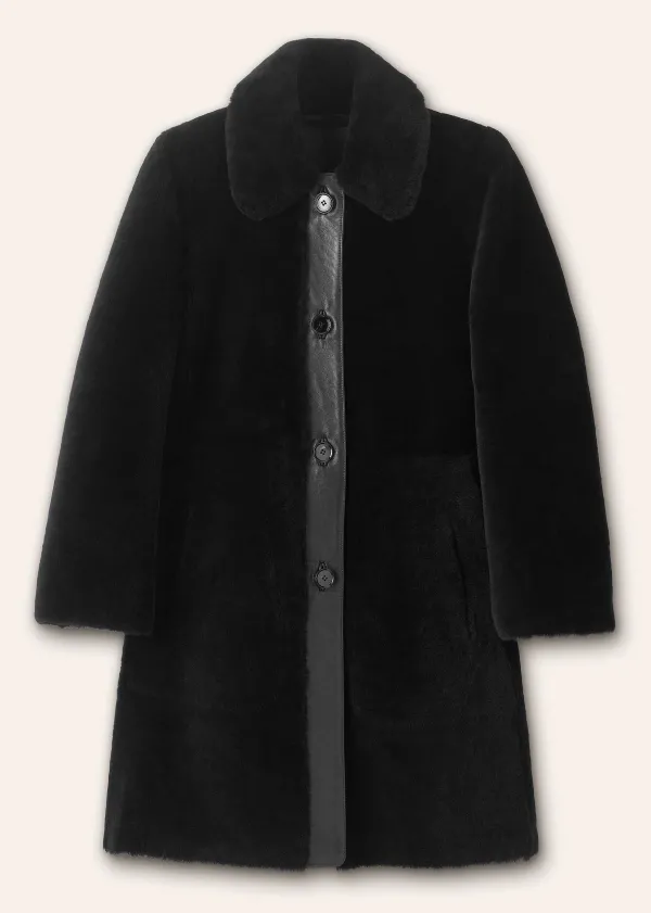 ME+EM Luxe Shearling Leather Mix Swing Coat | Women Coats