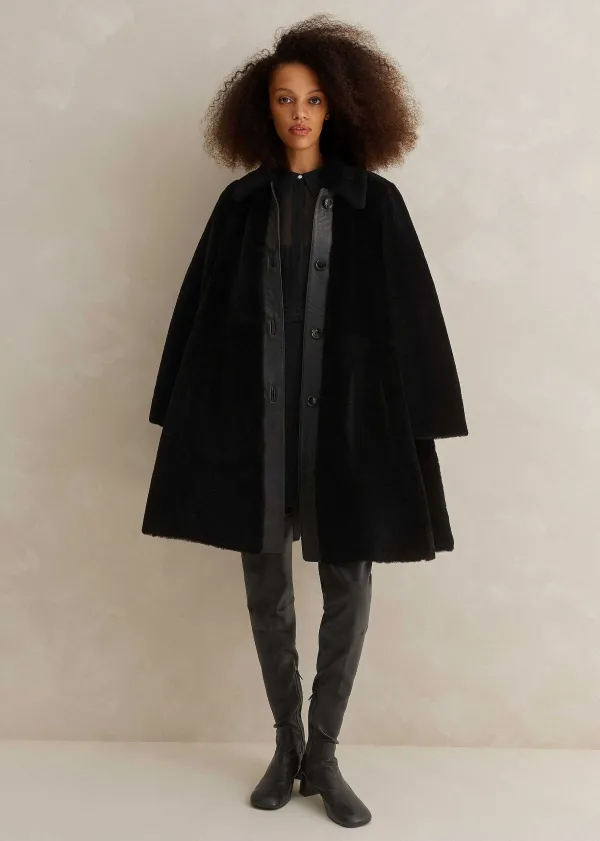 ME+EM Luxe Shearling Leather Mix Swing Coat | Women Coats