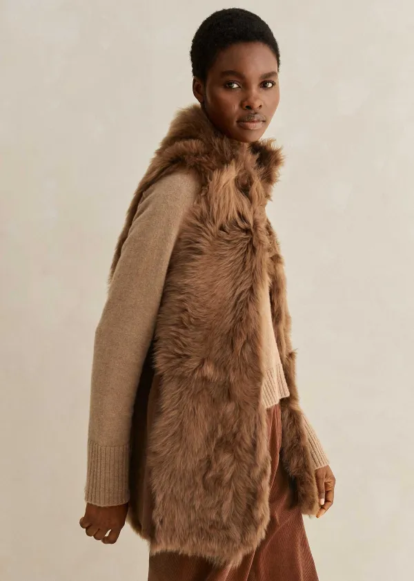 ME+EM Luxe Toscana Shearling Long Gilet | Women Shearling Jackets