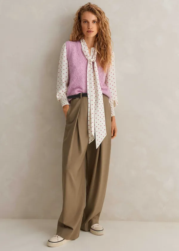 ME+EM Merino Cashmere Silk Lace Stitch V-Neck Vest | Women Vests