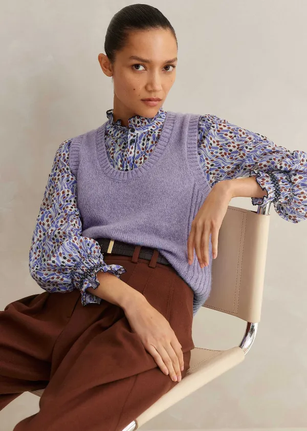 ME+EM Merino Cashmere Silk Scoop Neck Vest | Women Vests