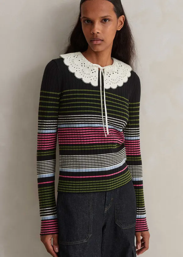 ME+EM Merino Stretch Slim Rib Stripe Jumper | Women Jumpers