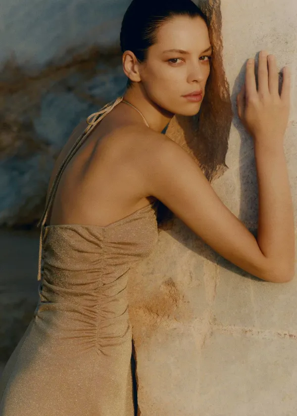 ME+EM Metallic Halterneck Maxi Dress | Women Maxi Dresses