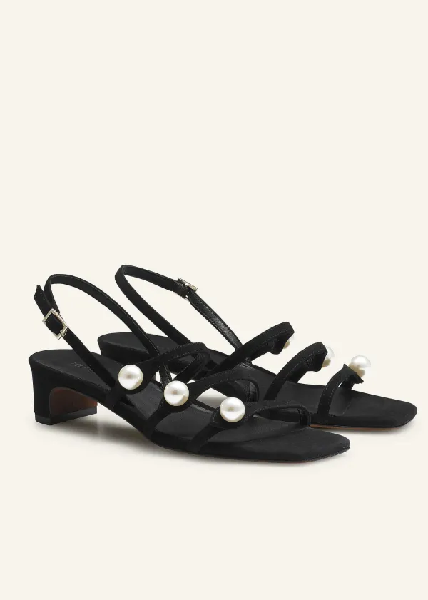 ME+EM Pearl Detail Suede Kitten Sandal | Women Sandals