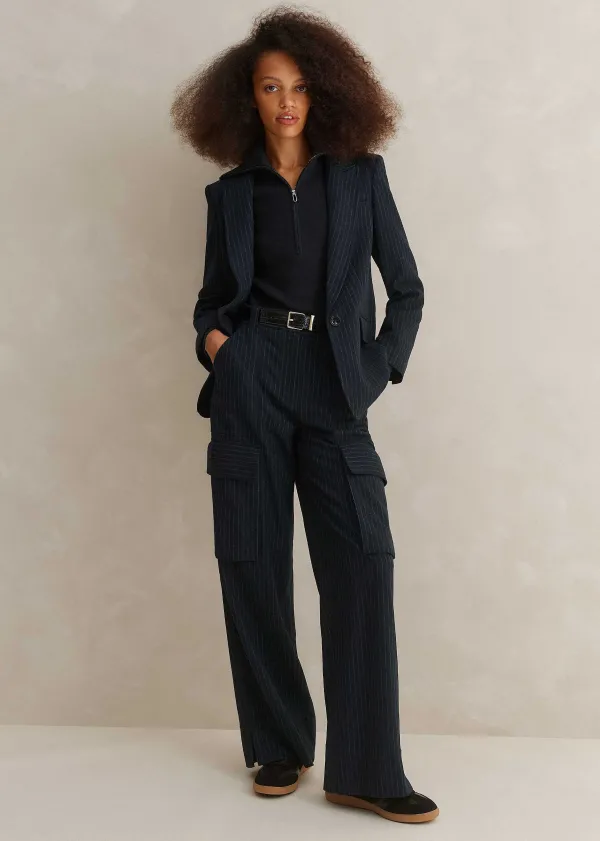 ME+EM Pinstripe Relaxed Straight Cargo Trouser | Women Cargo Trousers