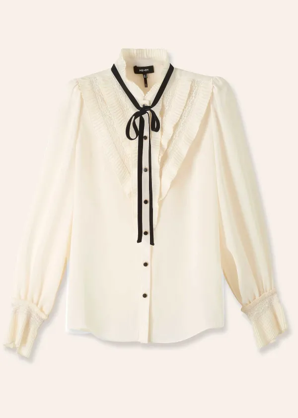ME+EM Pleat Blouse + Removable Velvet Tie | Women Blouses