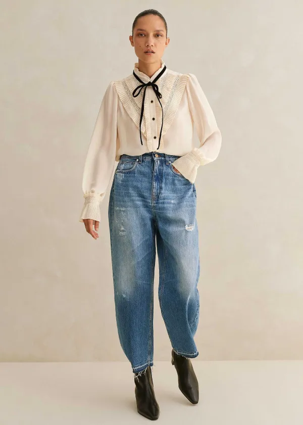 pleat_blouse__removable_velvet_tie_2.webp ME+EM Pleat Blouse + Removable Velvet Tie | Women Blouses