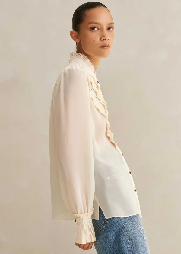 pleat_blouse__removable_velvet_tie_4.webp ME+EM Pleat Blouse + Removable Velvet Tie | Women Blouses