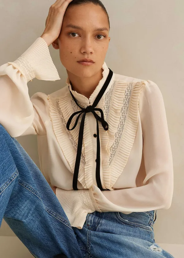 pleat_blouse__removable_velvet_tie_7.webp ME+EM Pleat Blouse + Removable Velvet Tie | Women Blouses