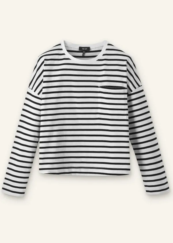 ME+EM Pocket Detail Boxy Long Sleeve Stripe Top | Women T-Shirts