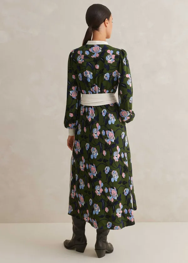 ME+EM Rose Print Panelled Midi Dress | Women Midi Dresses