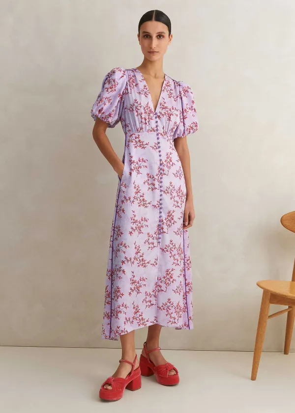 ME+EM Shadow Berry Print Midi Tea Dress | Women Midi Dresses
