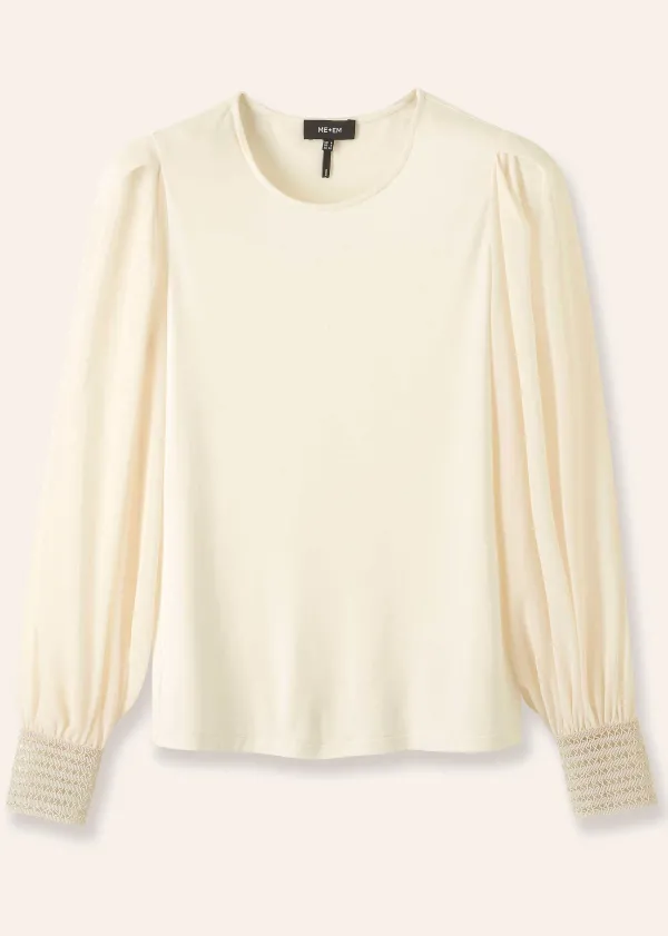 ME+EM Sheer Sleeve Crew Neck Layering Top | Women Layering Tops