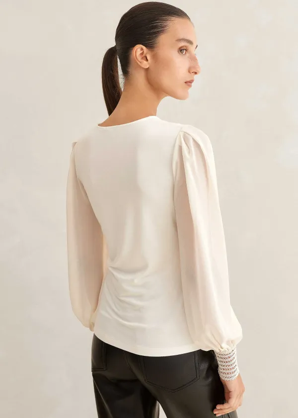 sheer_sleeve_crew_neck_layering_top_6.webp ME+EM Sheer Sleeve Crew Neck Layering Top | Women Layering Tops