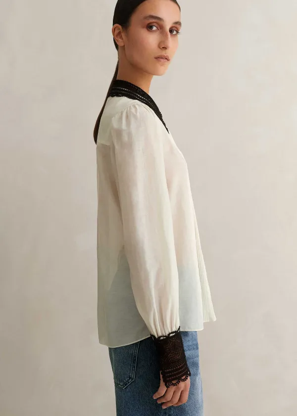 ME+EM Silk Cotton Embroidered Collar Blouse | Women Blouses