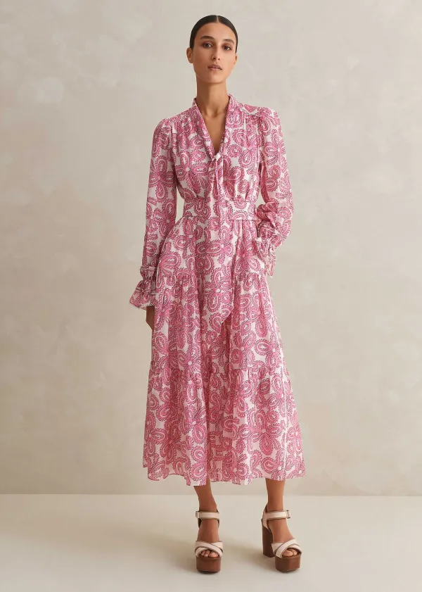 ME+EM Silk Cotton Flower Print Midi Dress + Belt | Women Midi Dresses