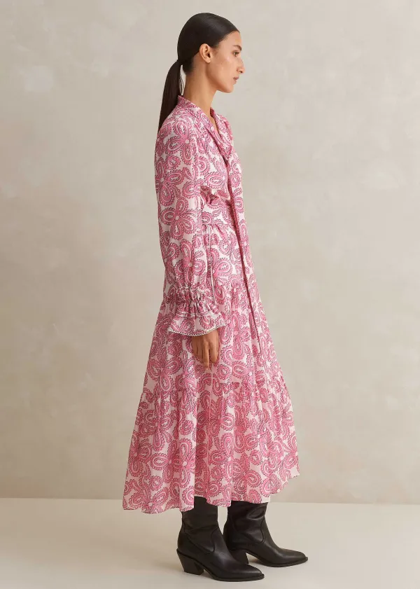 ME+EM Silk Cotton Flower Print Midi Dress + Belt | Women Midi Dresses