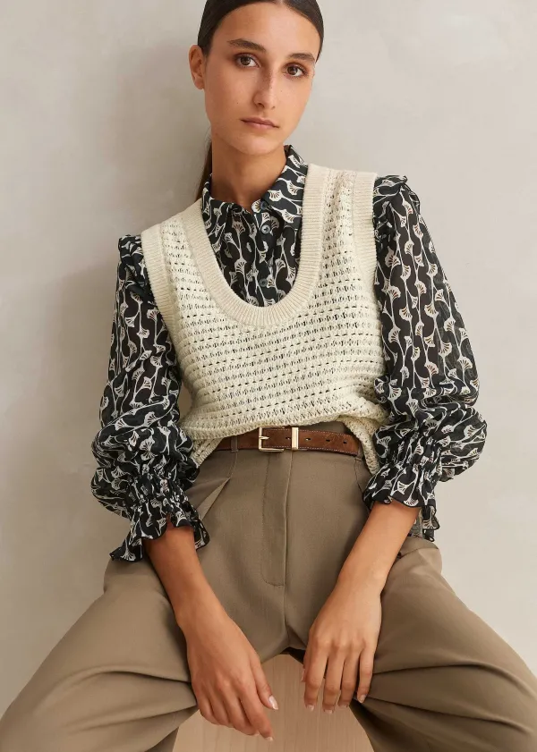 ME+EM Silk Cotton Ginko Leaf Print Blouse | Women Blouses