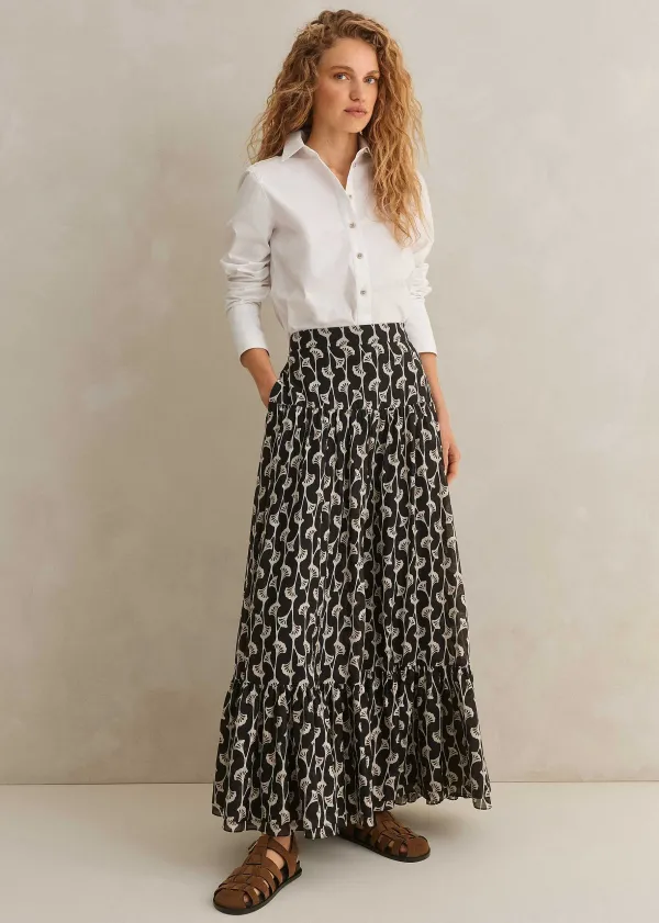 ME+EM Silk Cotton Ginko Leaf Print Skirt + Belt | Women Skirts