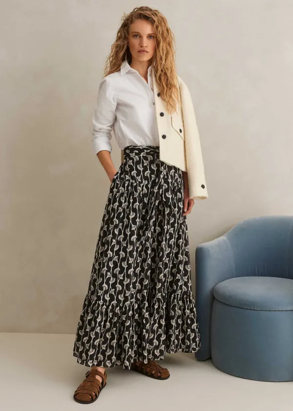 ME+EM Silk Cotton Ginko Leaf Print Skirt + Belt | Women Skirts