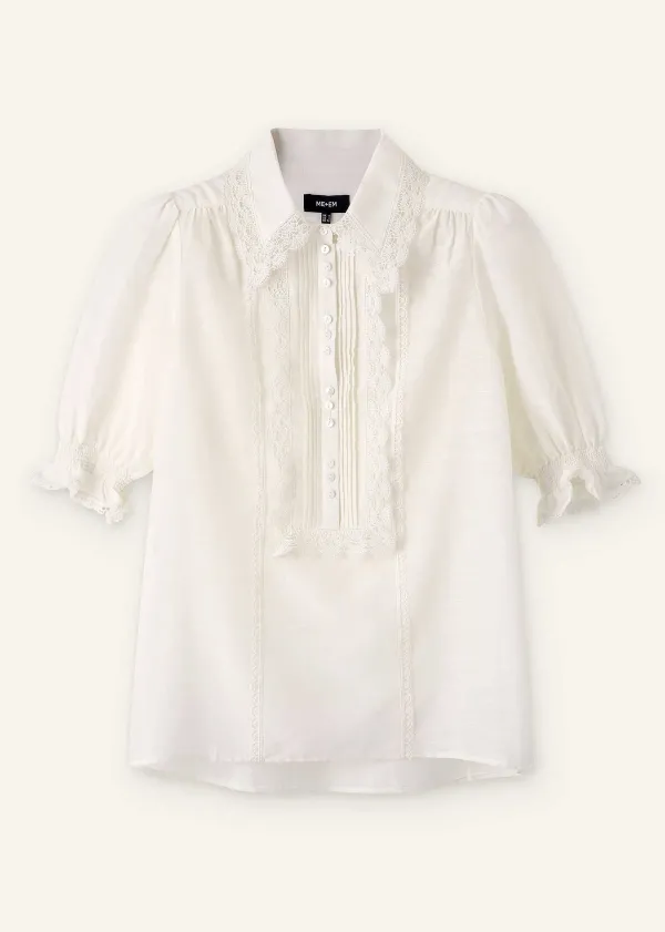 ME+EM Silk Cotton Lace Trim Blouse | Women Blouses