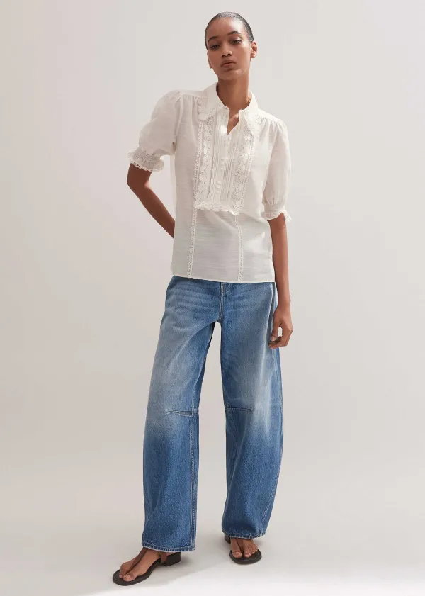 ME+EM Silk Cotton Lace Trim Blouse | Women Blouses