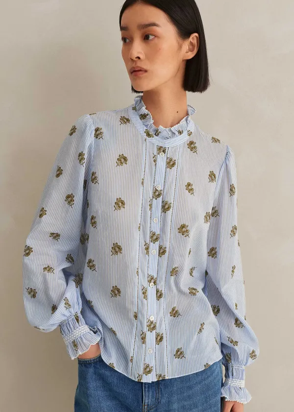 silk_cotton_striped_rose_print_blouse_3.webp ME+EM Silk Cotton Striped Rose Print Blouse | Women Blouses