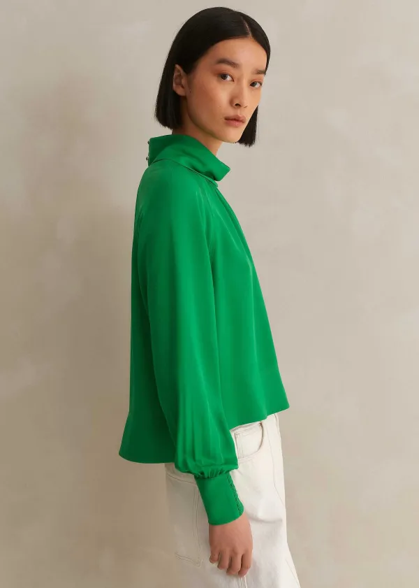 ME+EM Silk High Neck Raglan Sleeve Top | Women Sweatshirts & Long Sleeve Tops