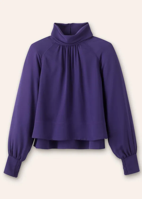 ME+EM Silk High Neck Raglan Sleeve Top | Women Layering Tops