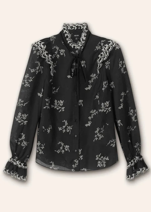ME+EM Silk Organza Cherry Blossom Print Blouse | Women Blouses