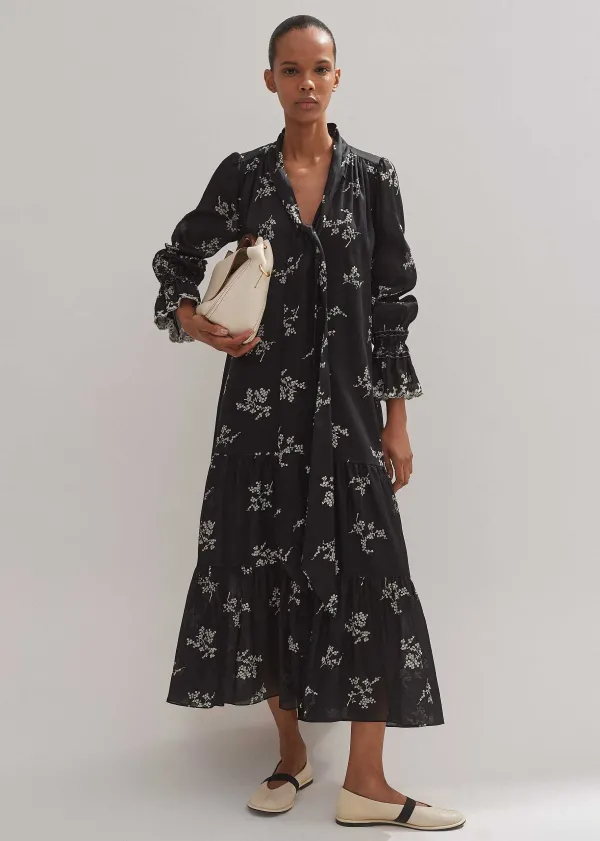 ME+EM Silk Organza Cherry Blossom Print Maxi Dress | Women Maxi Dresses