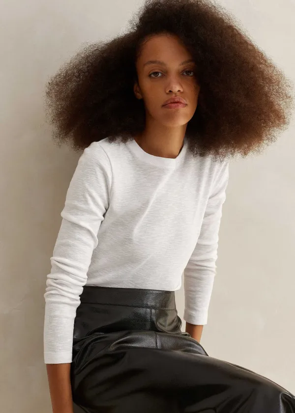 ME+EM Slub Jersey Crop Crew Neck Top | Women Sweatshirts & Long Sleeve Tops