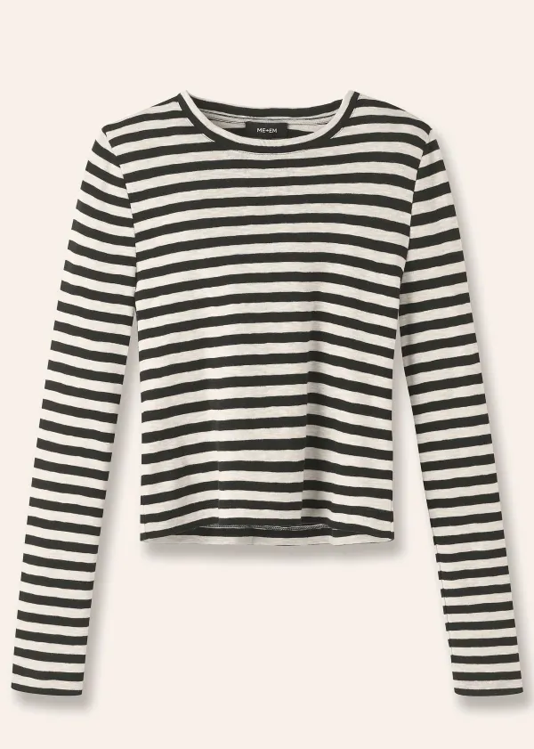ME+EM Slub Jersey Crop Stripe Crew Neck Top | Women Sweatshirts & Long Sleeve Tops