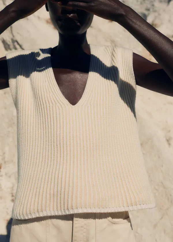 ME+EM Soft-Touch Rib Cotton Knit Vest | Women Vests