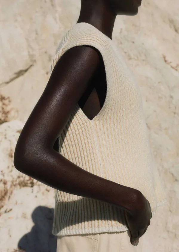 ME+EM Soft-Touch Rib Cotton Knit Vest | Women Vests